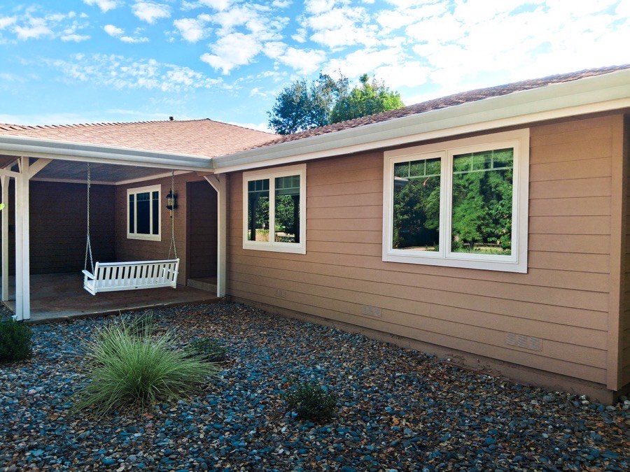 Blue stucco house finished exterior paint job Redding CA